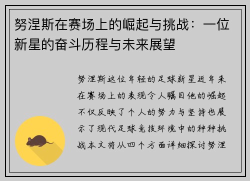 努涅斯在赛场上的崛起与挑战：一位新星的奋斗历程与未来展望